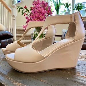 Kenneth Cole Stella Open Toe Leather Wedges